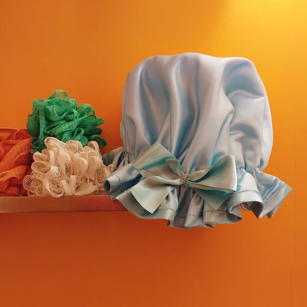 Light Blue Satin Shower Cap
