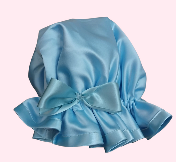Light Blue Satin Shower Cap