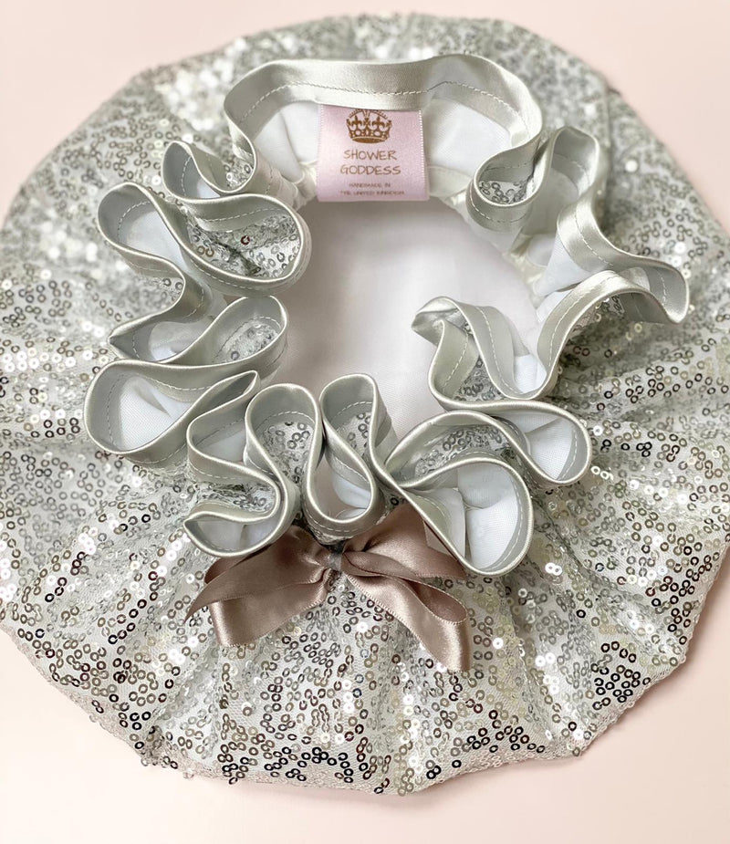 Silver Sequin Luxury Shower Cap - SHOWER GODDESS