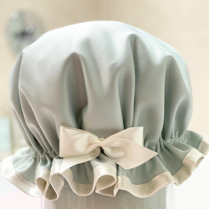 Sage Green Satin Waterproof Shower Cap - SHOWER GODDESS