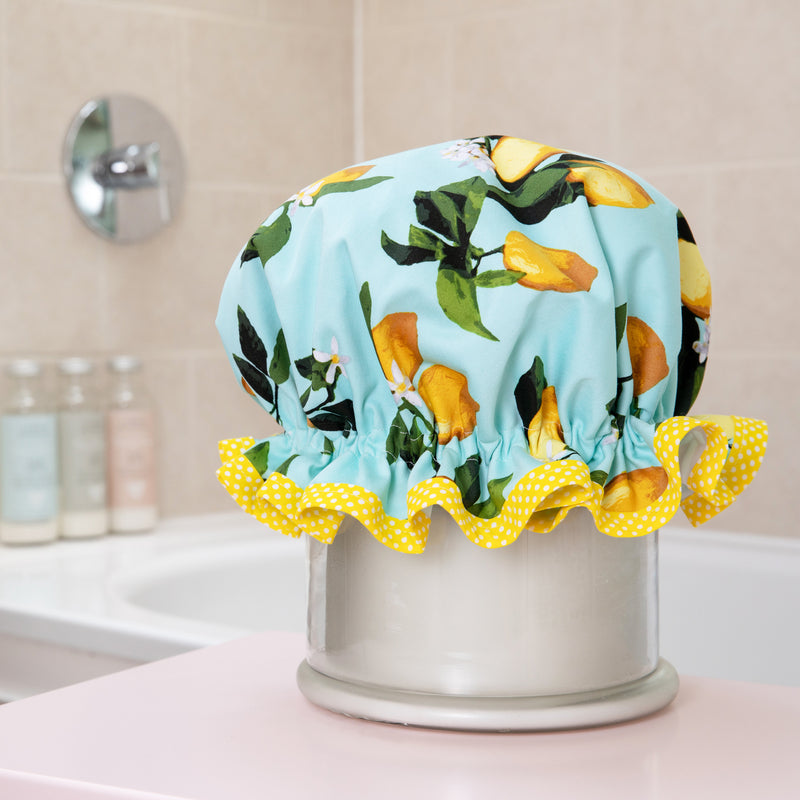 Satin Lemon Luxury Shower Cap - SHOWER GODDESS