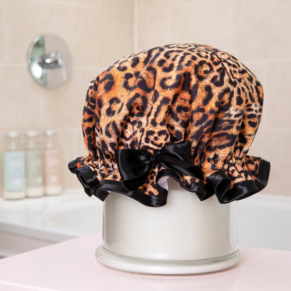 Leopard print luxury shower cap